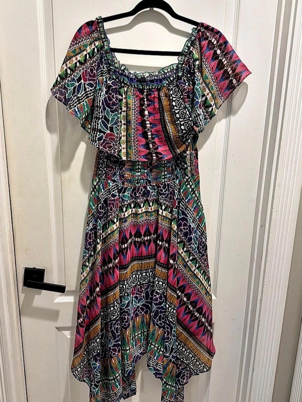 rabbit DESIGNS Women's Geometric High-Low Dress in Purple & Pink size XL